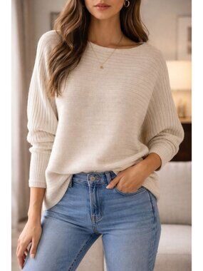 J Crew Ribbed Dolman Sleeve Wool/Cashmere Sweater Size M Old Money Preppy